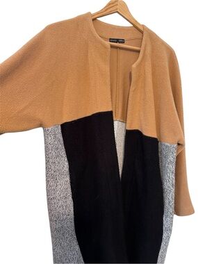 Zara Colorblock Open-Front Women’s Sweater Cardigan - Camel/Black/Gray